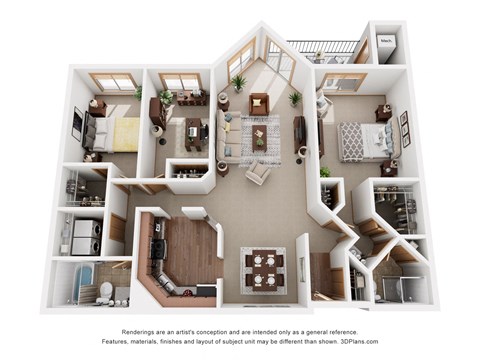 Floor plan for 3 beds, 2 baths, 1300 sqft